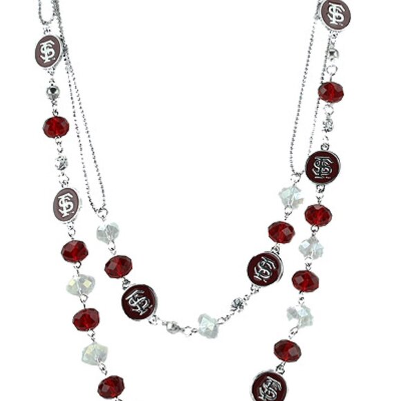 NEW FLORIDA STATE SEMINOLES Sterling Silver Bead & Disc Logo Team Color Necklace - Picture 3 of 3
